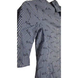 Brooks Brothers Blue Striped Sz 10 Cotton Blouse 3/4 Sleeve Shirt w/ Red‎ Fleece
